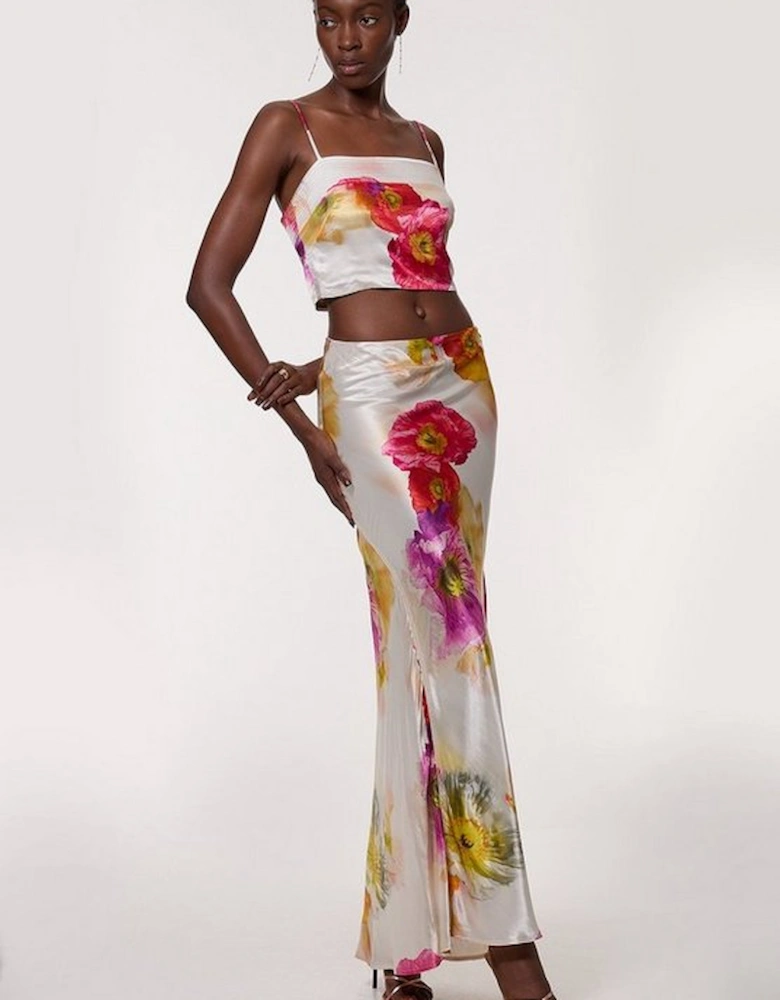 Floral Viscose Satin Woven Top And Skirt Set