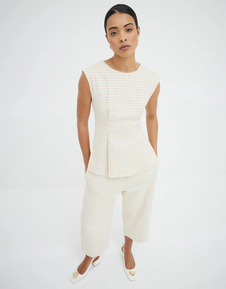 Tailored Darted Check Tunic Top - Cream