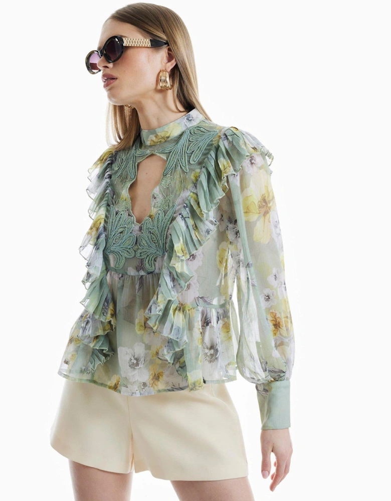 3D Ruffle Antique Blouse - Light Green