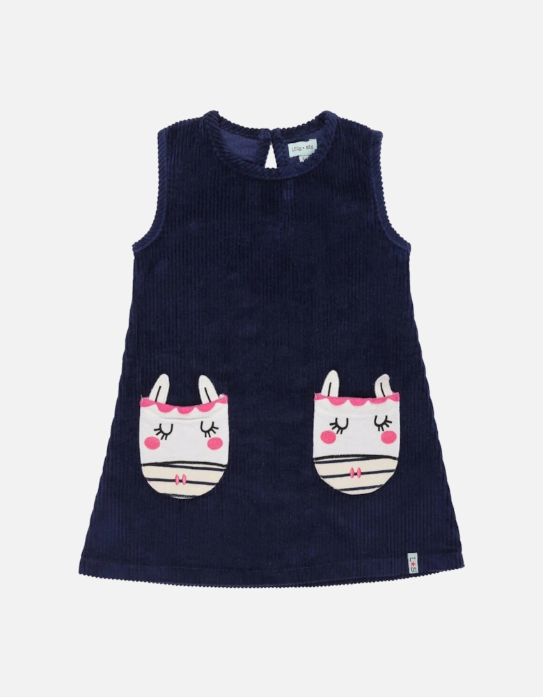 Girls Horse Pocket Cord Dress - Navy