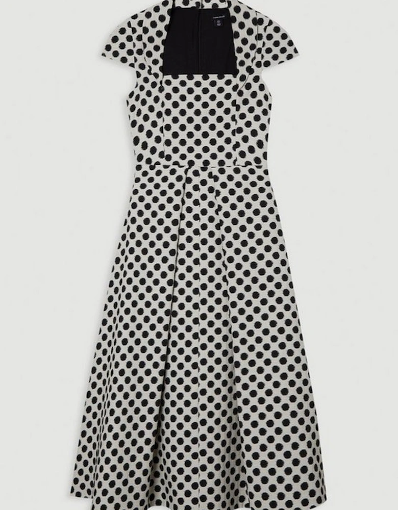 Spot Jacquard Square Neck Tailored Full Skirted Maxi Dress