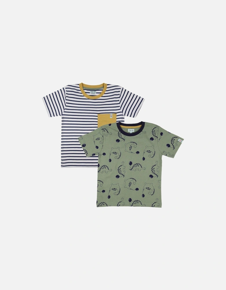 Boys Dizzy Dino & Stripe 2 Pack T-shirts - Multi