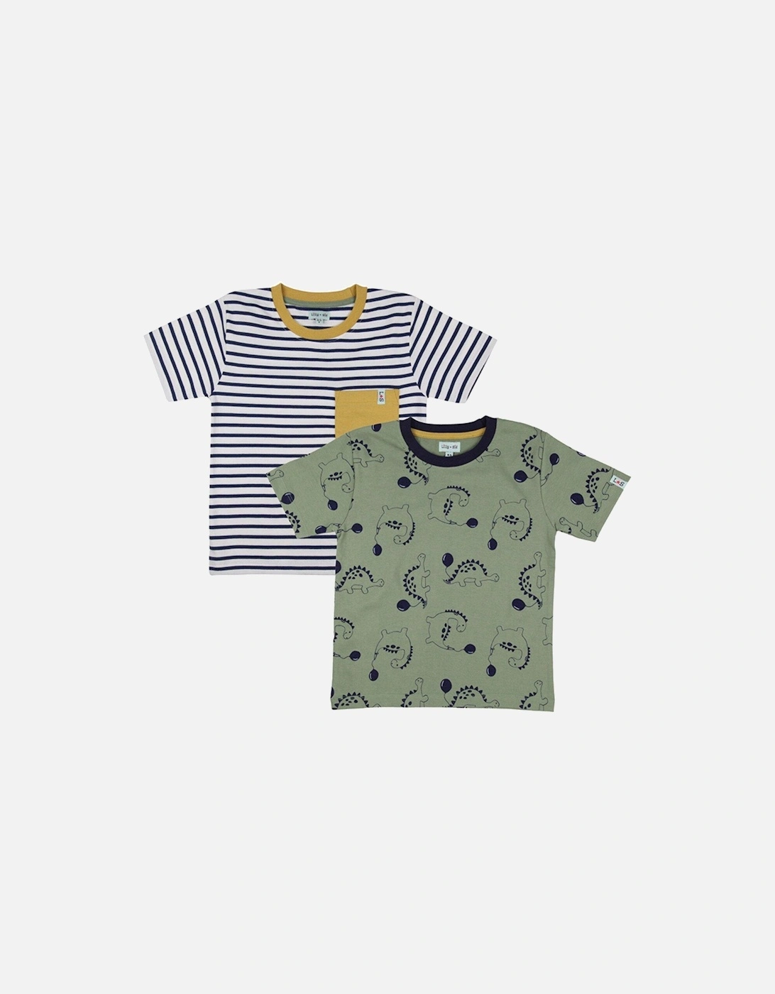 Boys Dizzy Dino & Stripe 2 Pack T-shirts - Multi, 2 of 1