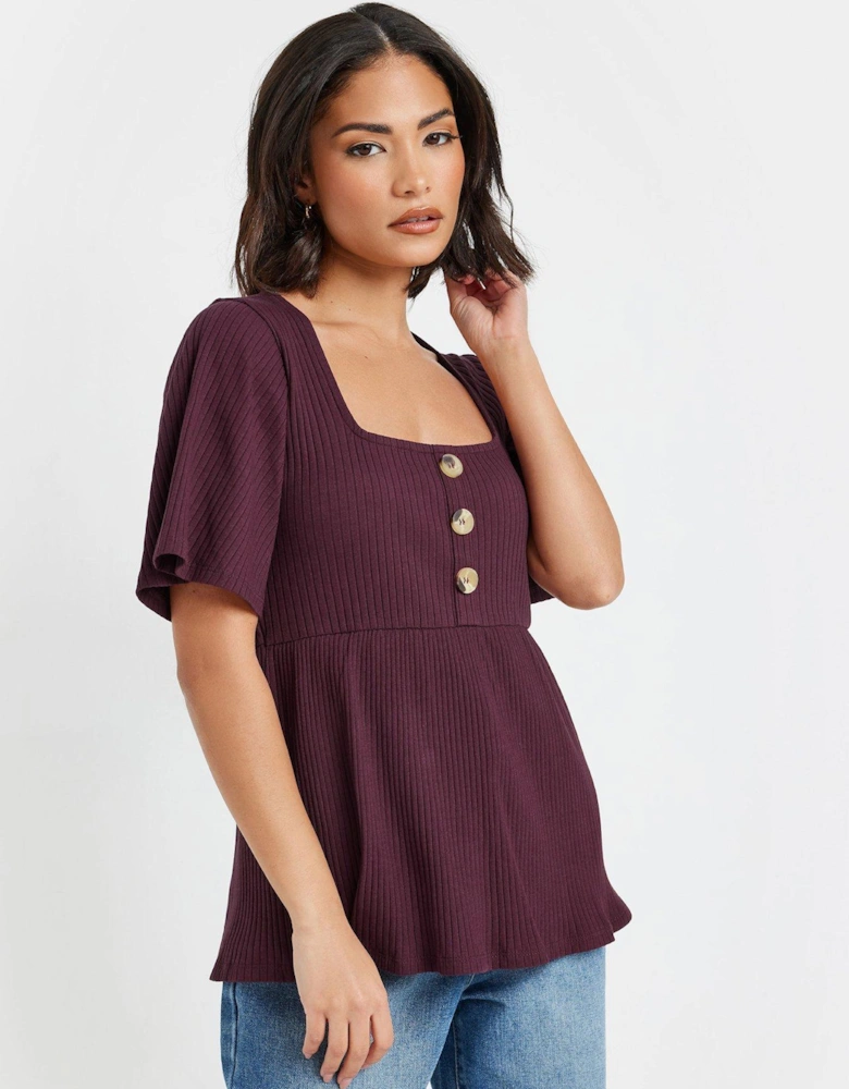 Petite Smock Button Rib Top - Purple