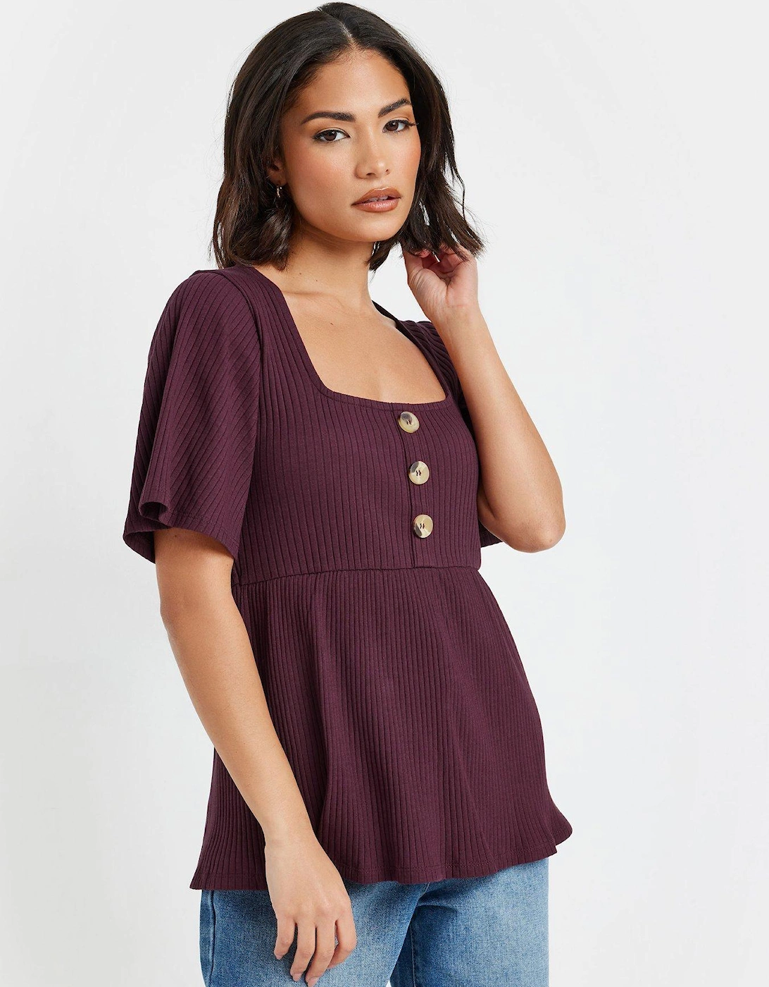 Petite Smock Button Rib Top - Purple, 2 of 1