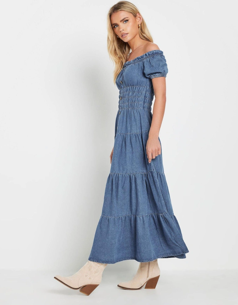 Petite Button Bardot Maxi Dress