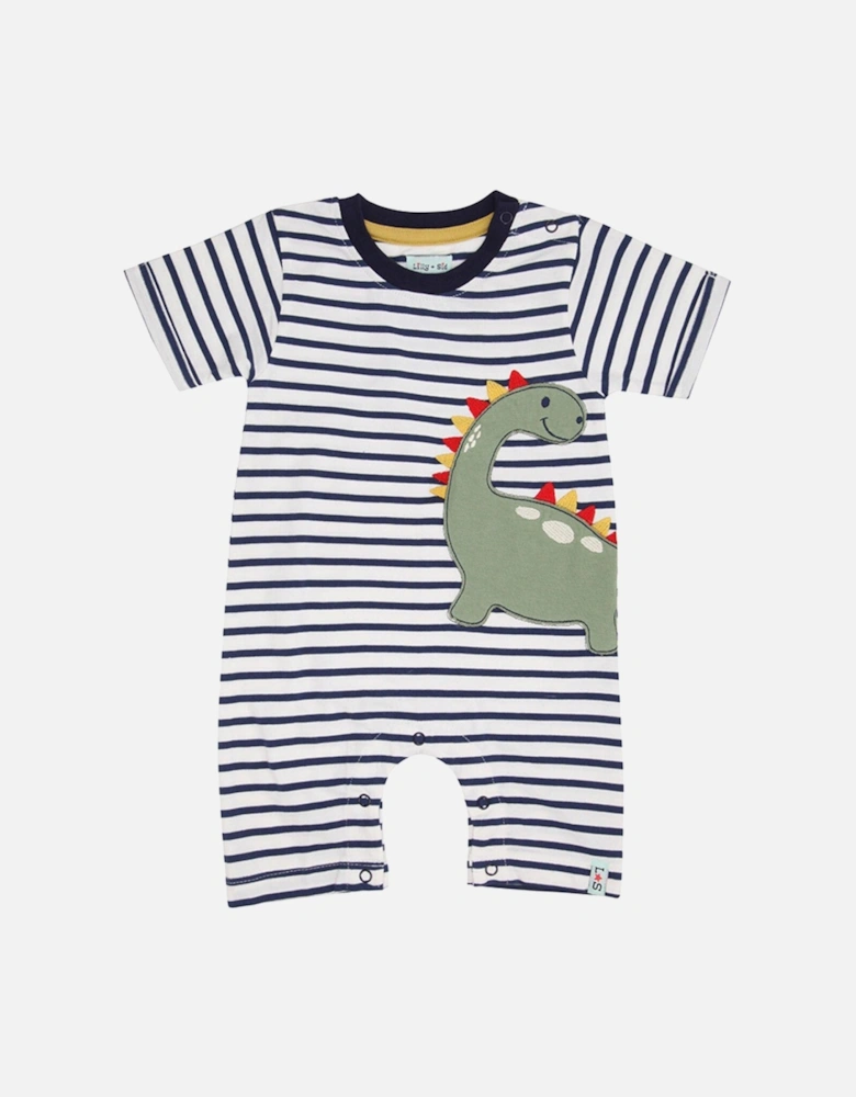 Baby Boys Dizzy Dino Applique Stripe Romper - Navy