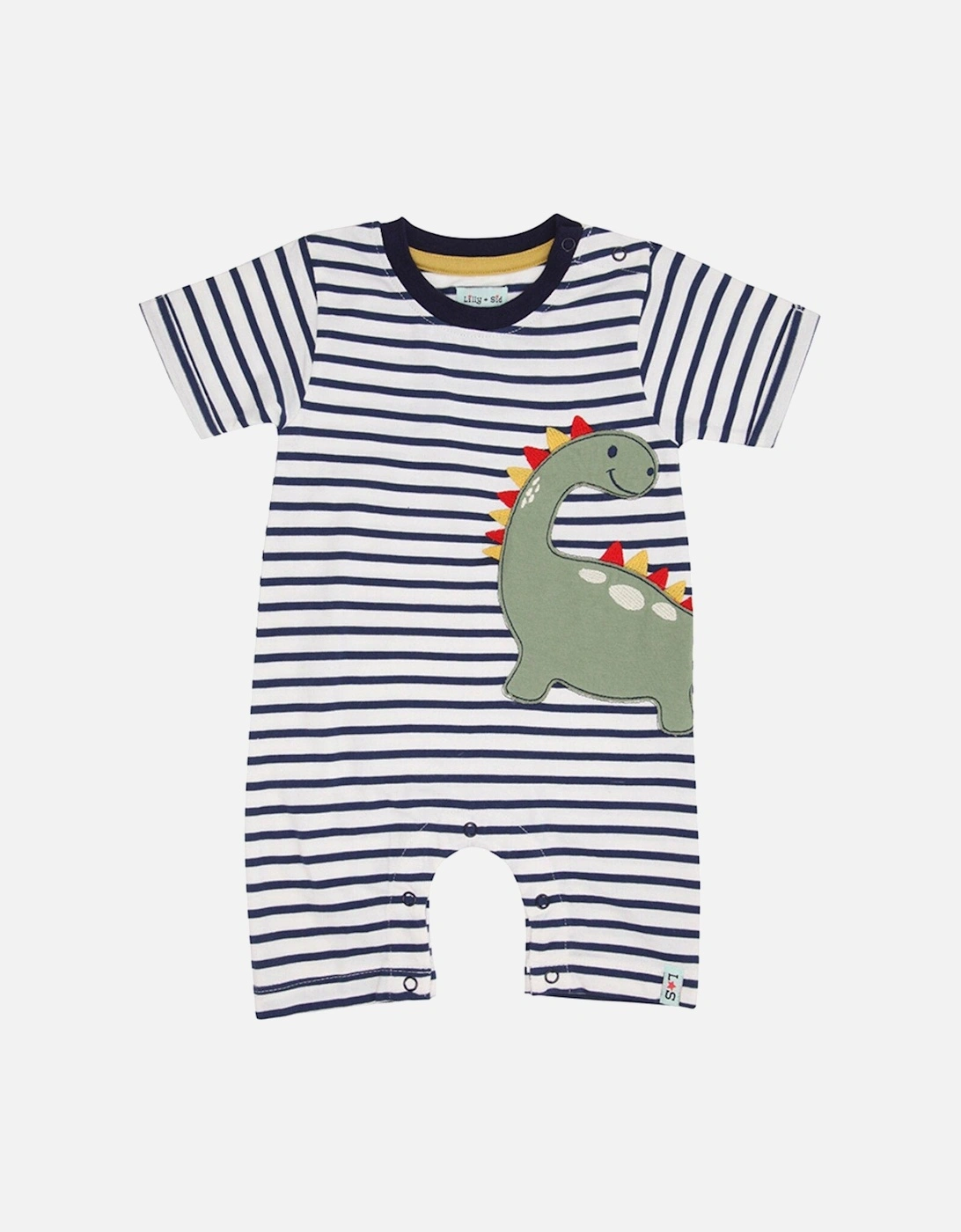 Baby Boys Dizzy Dino Applique Stripe Romper - Navy, 2 of 1