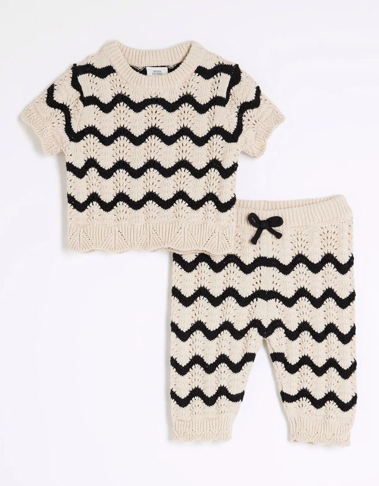 Baby Girls Striped Crochet Top Set - Black