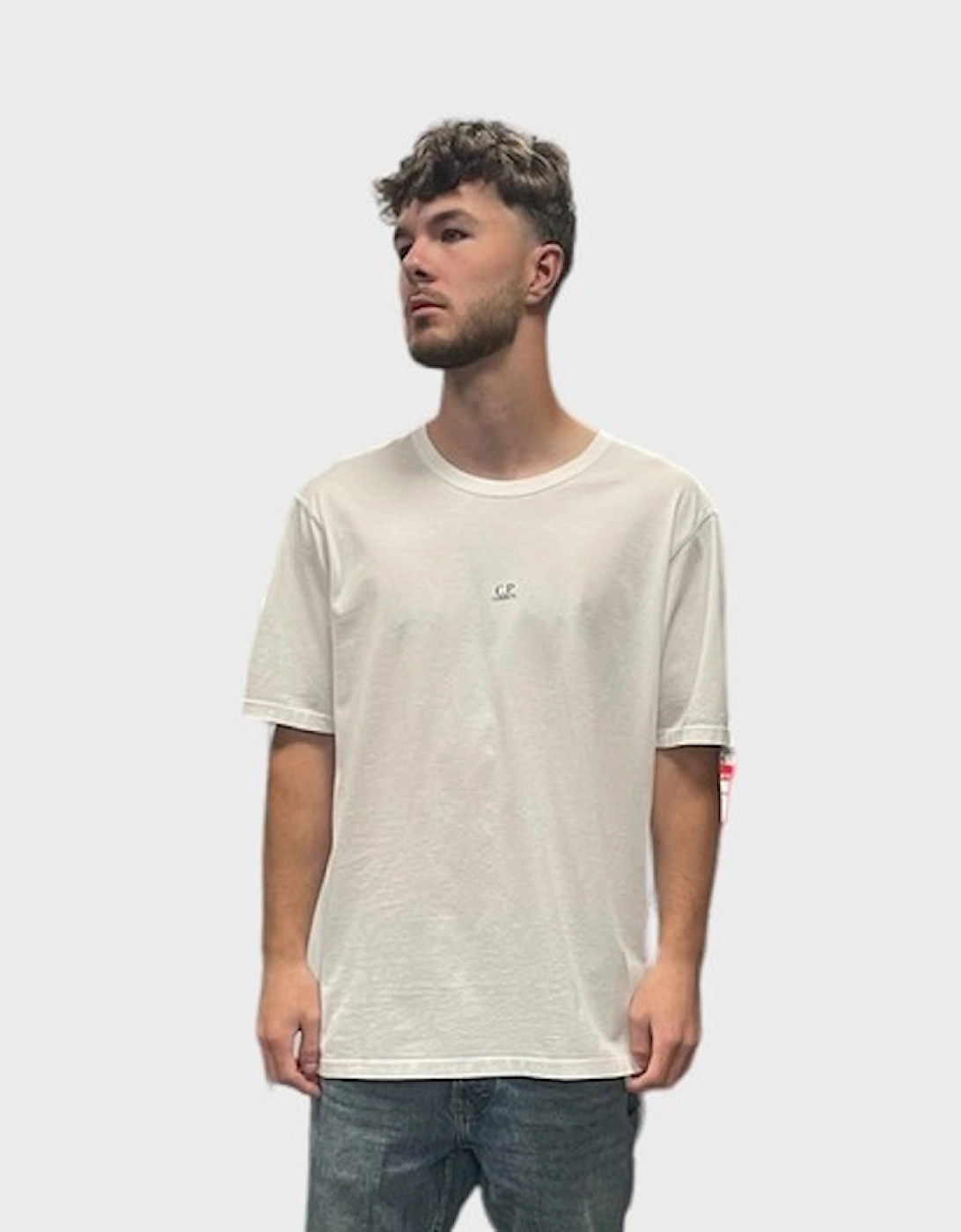 Cp Company Men's Tan Logo T Shirt - Gauze White  38 Medium