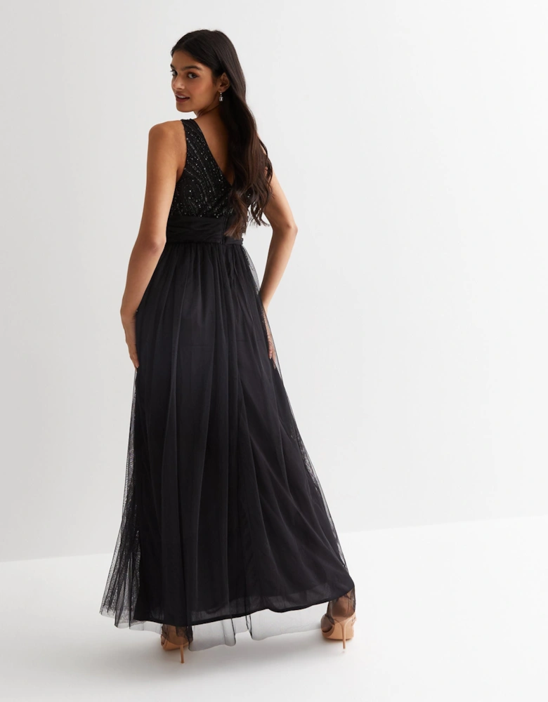 Black V neck Beaded Maxi Dress