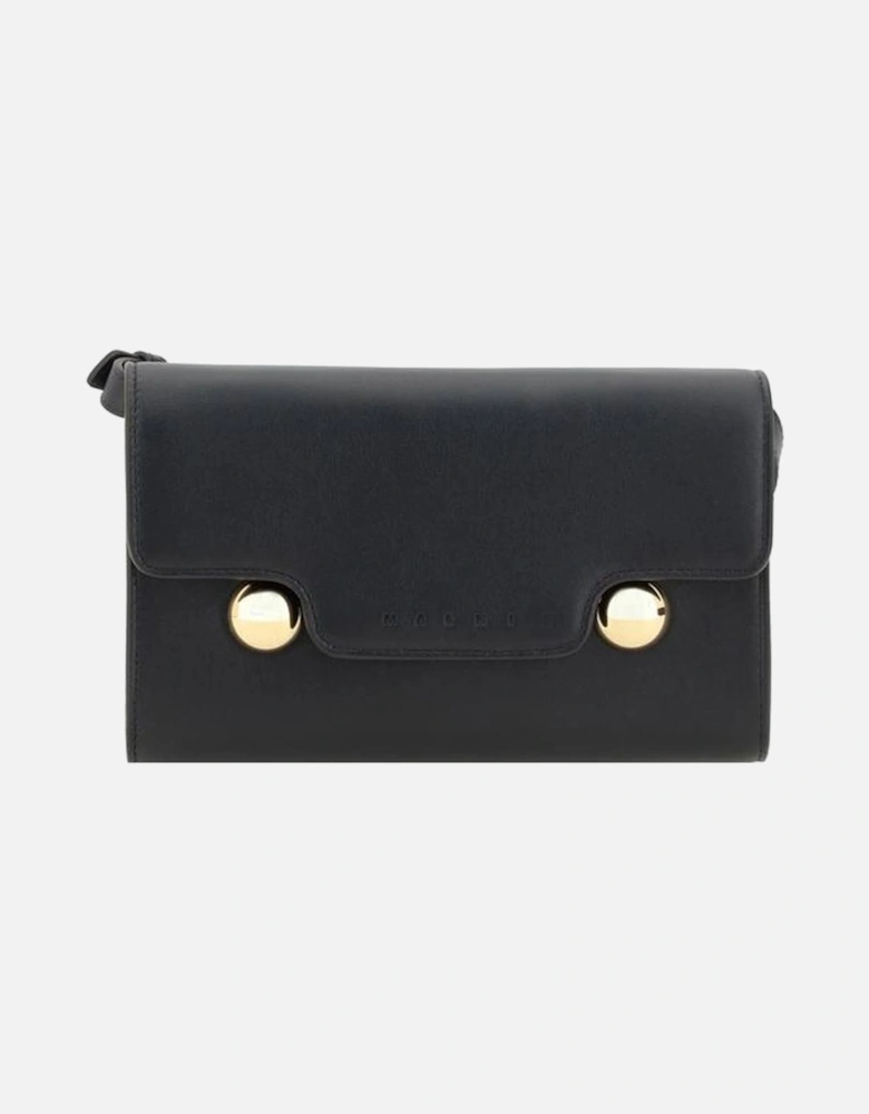 Leather Shoulder Bag with Golden Details Women - Black