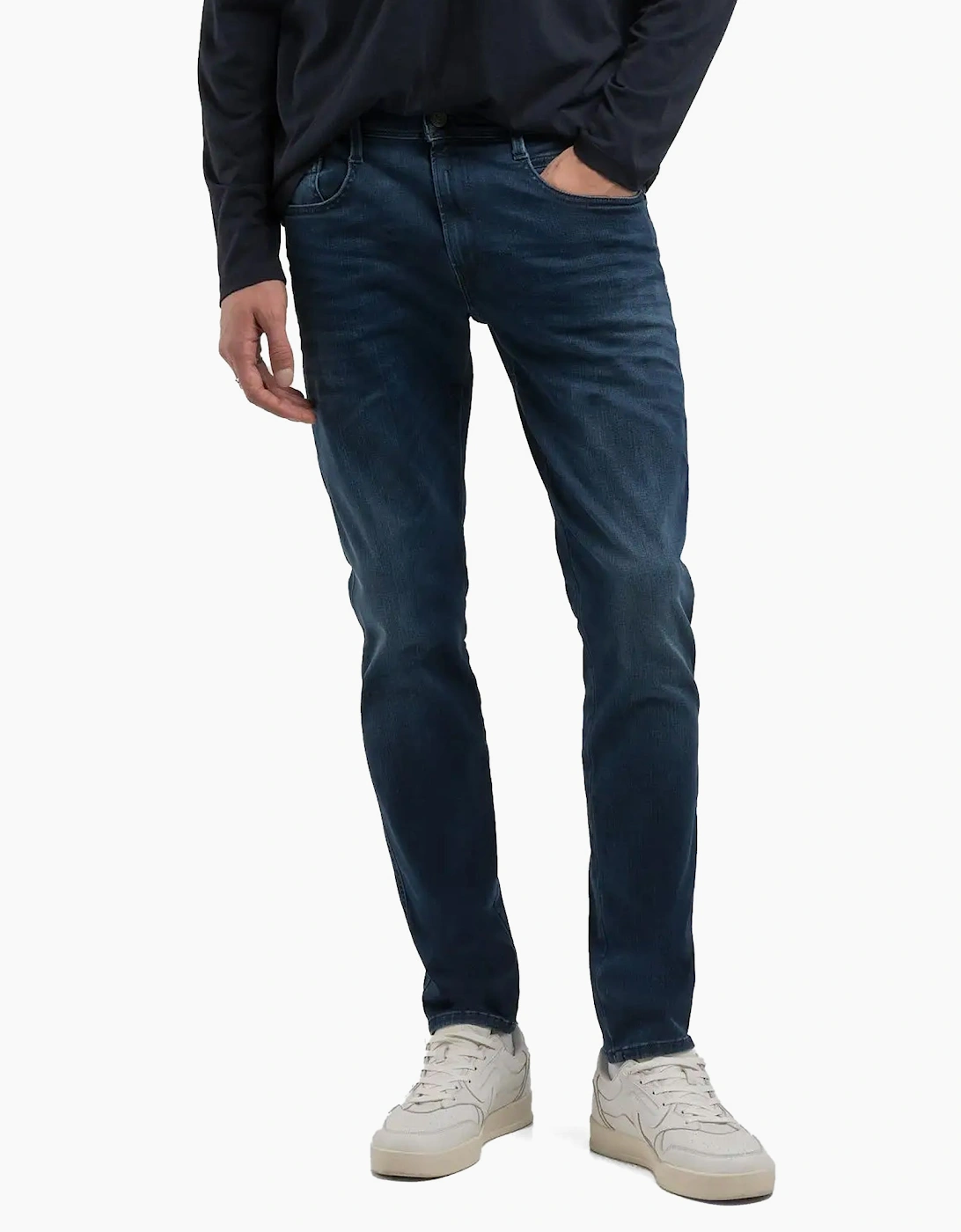 Men's Replay Hyperflex Anbass Slim Tapered Jeans - Navy - Size: 32/30