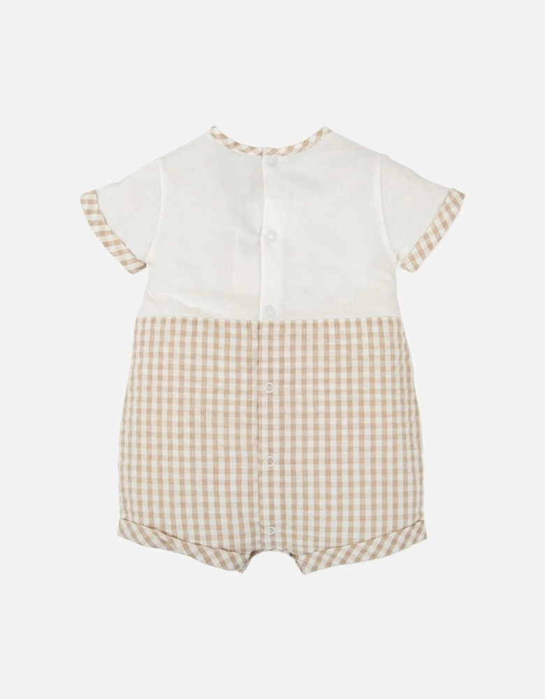 Boys Beige Gingham Romper