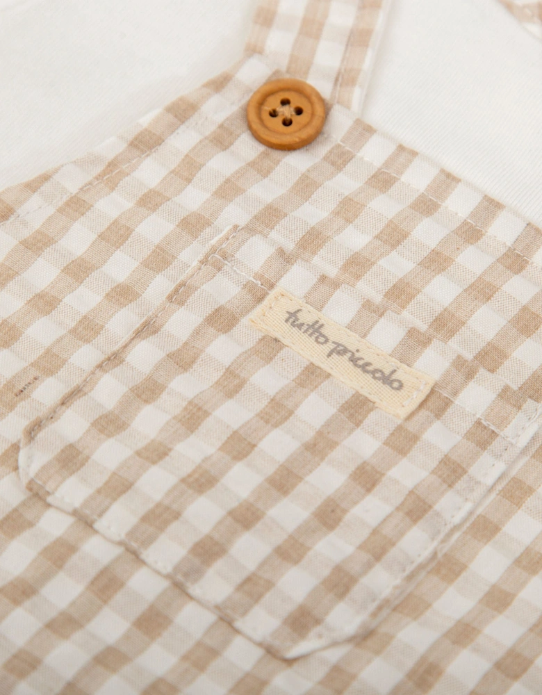 Boys Beige Gingham Romper