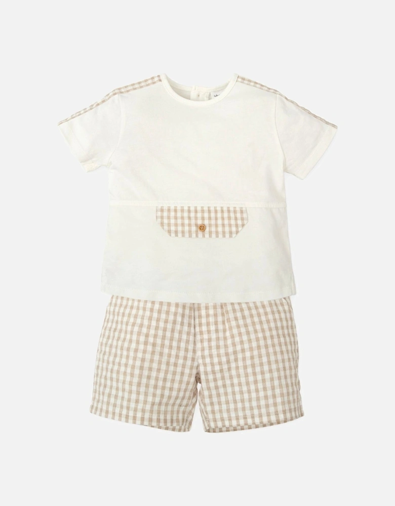 Boys Beige Gingham Short Set