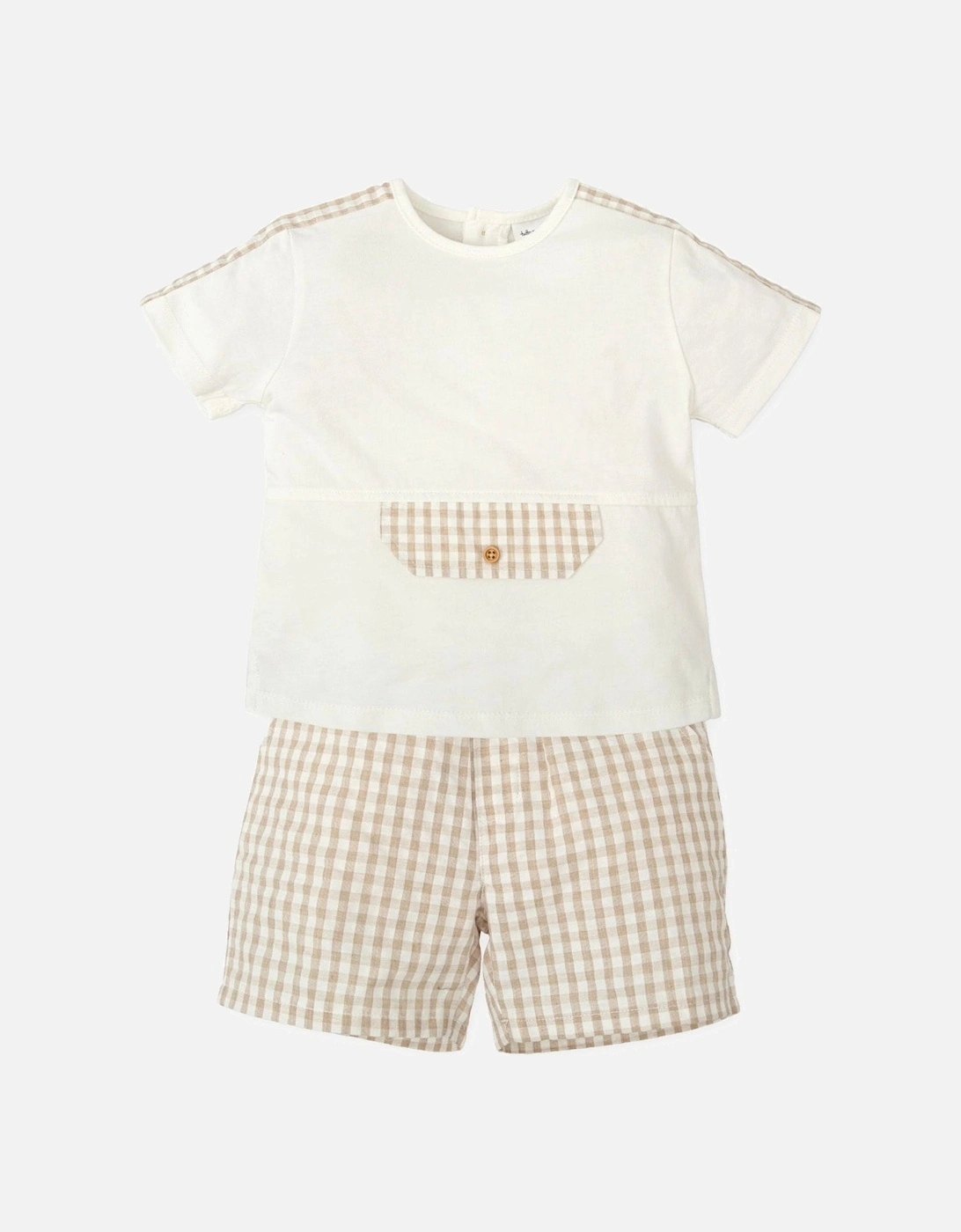 Boys Beige Gingham Short Set, 4 of 3