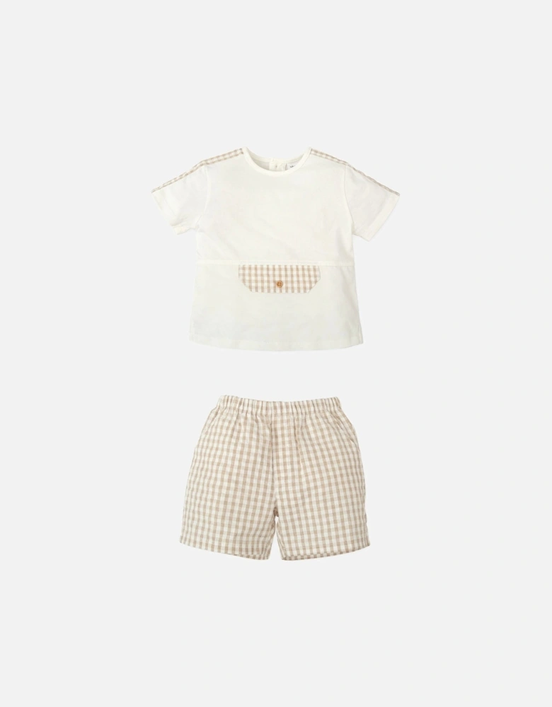 Boys Beige Gingham Short Set