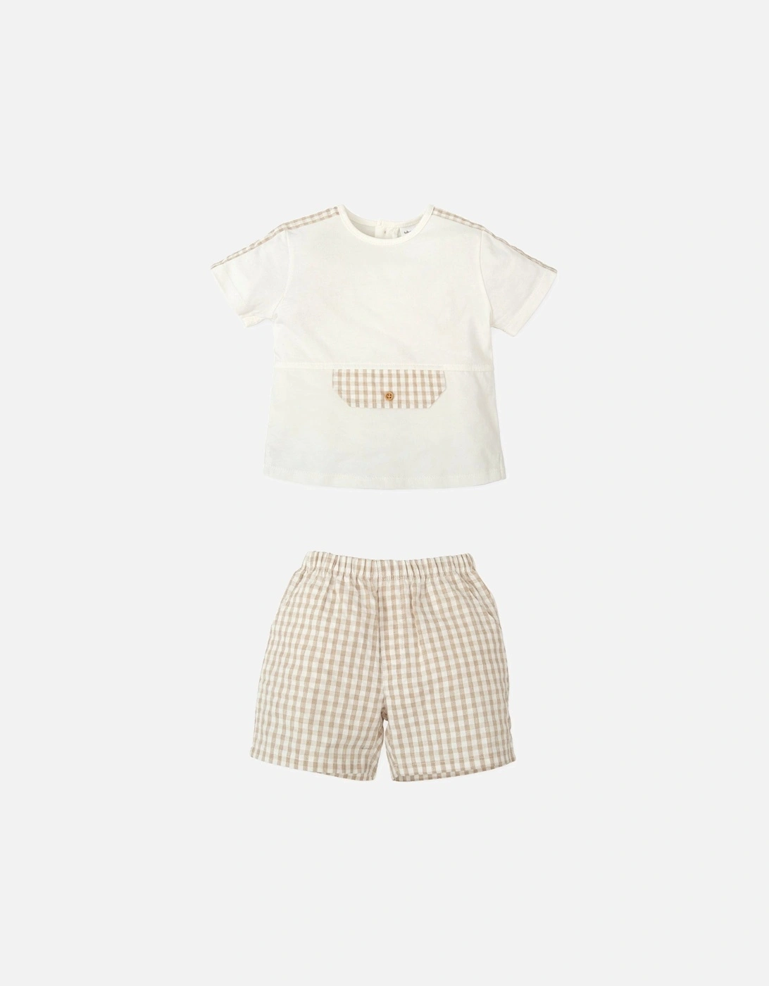 Boys Beige Gingham Short Set