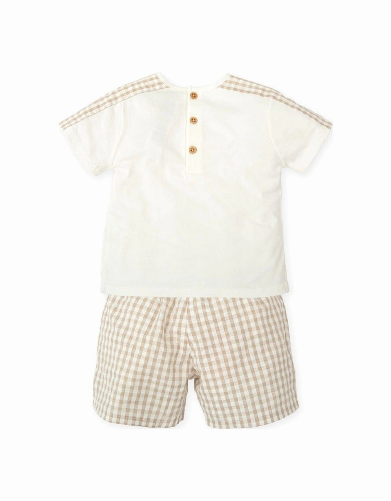 Boys Beige Gingham Short Set