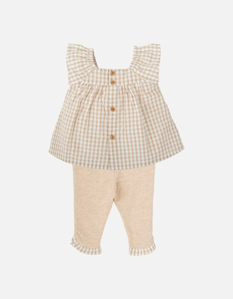 Girls Beige Gingham Legging Set