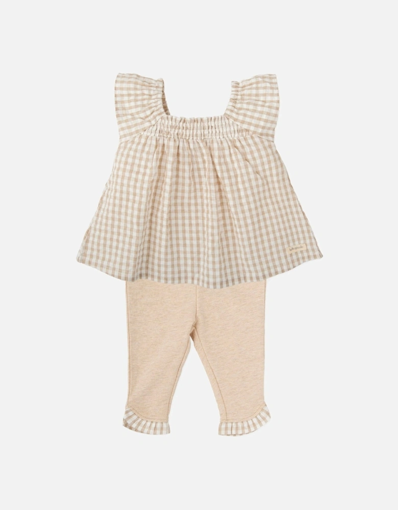 Girls Beige Gingham Legging Set