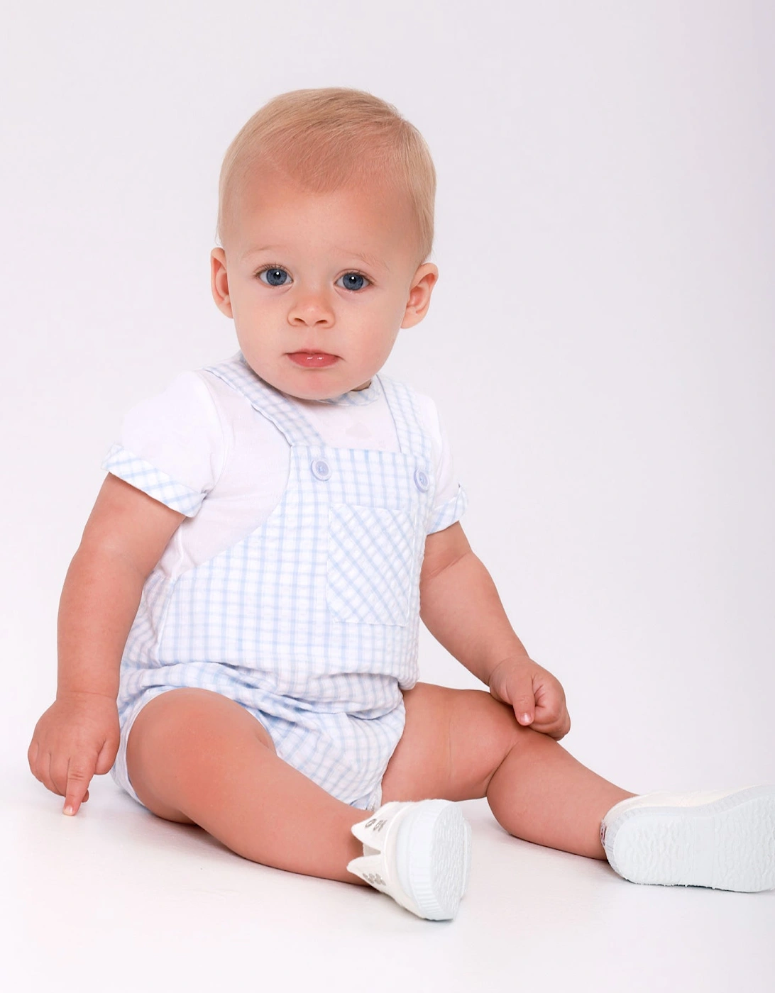 Boys Pale Blue Gingham Romper