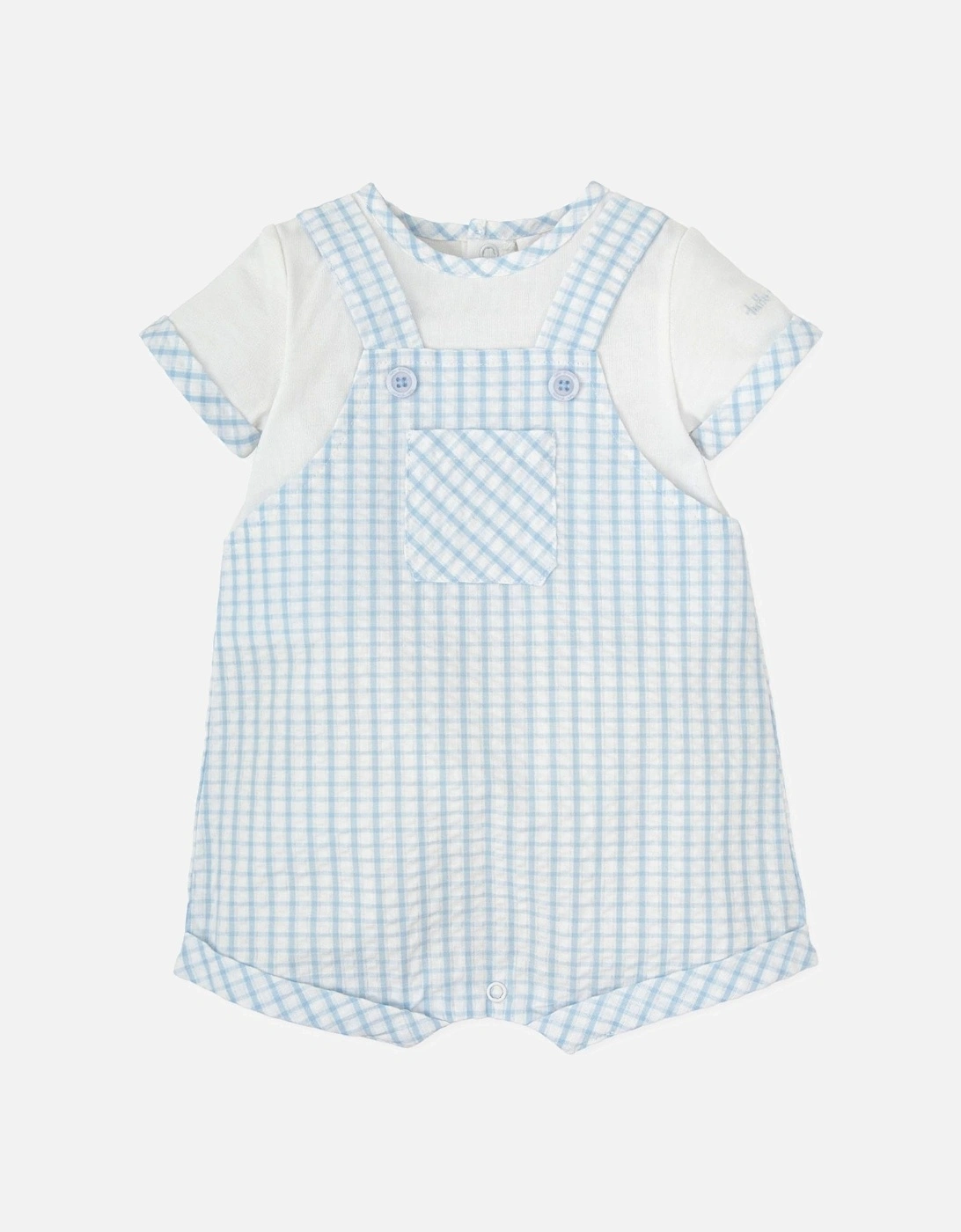 Boys Pale Blue Gingham Romper, 5 of 4