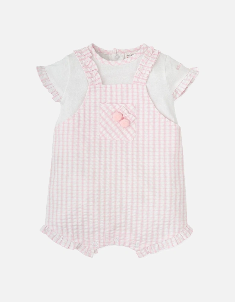 Girls Pale Pink Gingham Romper