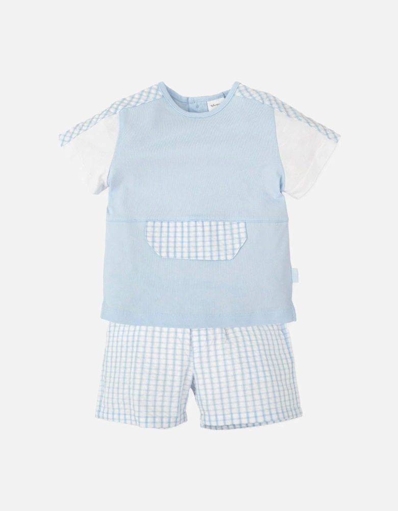 Boys Pale Blue Gingham Short Set