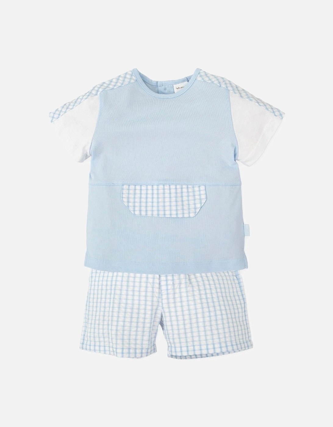 Boys Pale Blue Gingham Short Set, 4 of 3