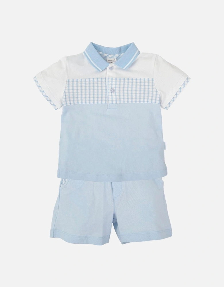 Boys Pale Blue Gingham Polo Short Set