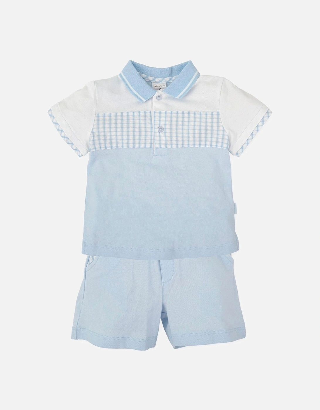 Boys Pale Blue Gingham Polo Short Set, 4 of 3