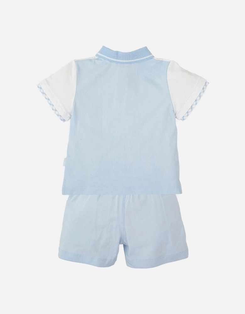 Boys Pale Blue Gingham Polo Short Set