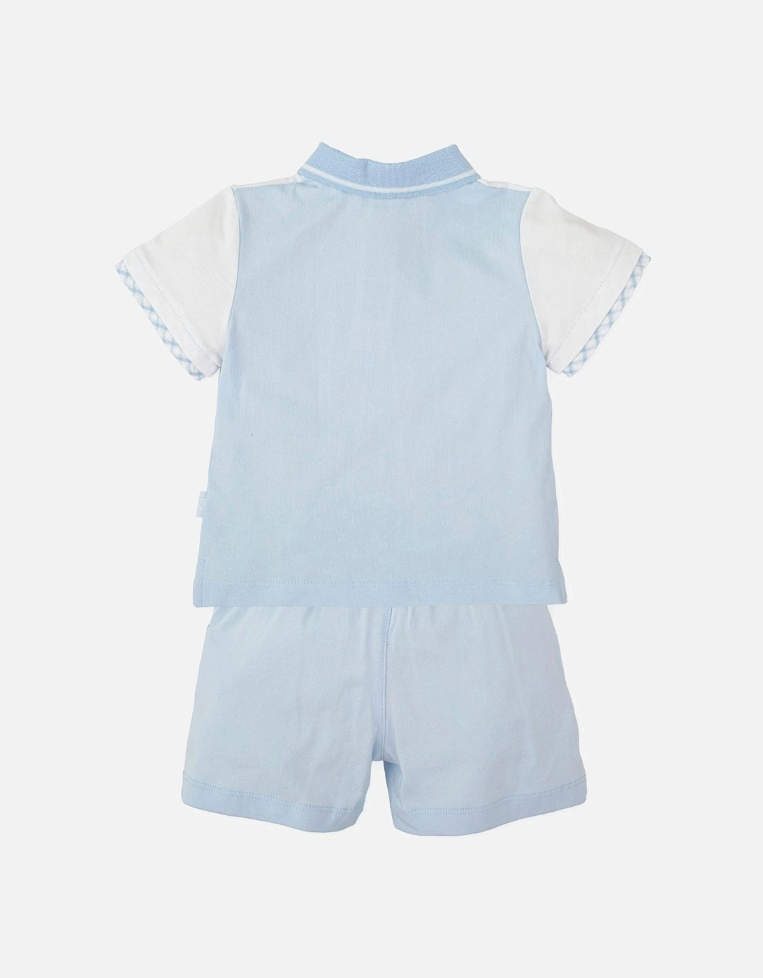 Boys Pale Blue Gingham Polo Short Set