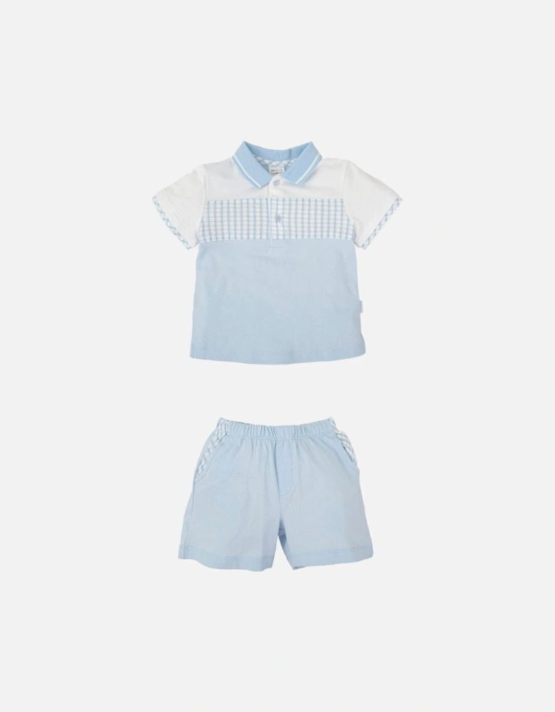 Boys Pale Blue Gingham Polo Short Set