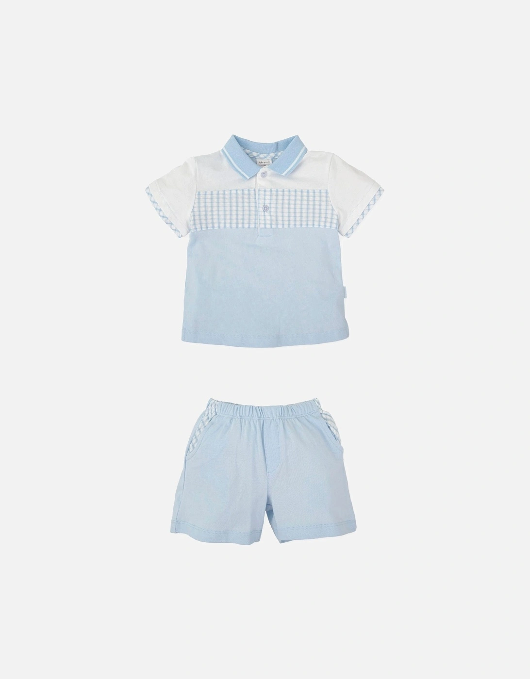 Boys Pale Blue Gingham Polo Short Set