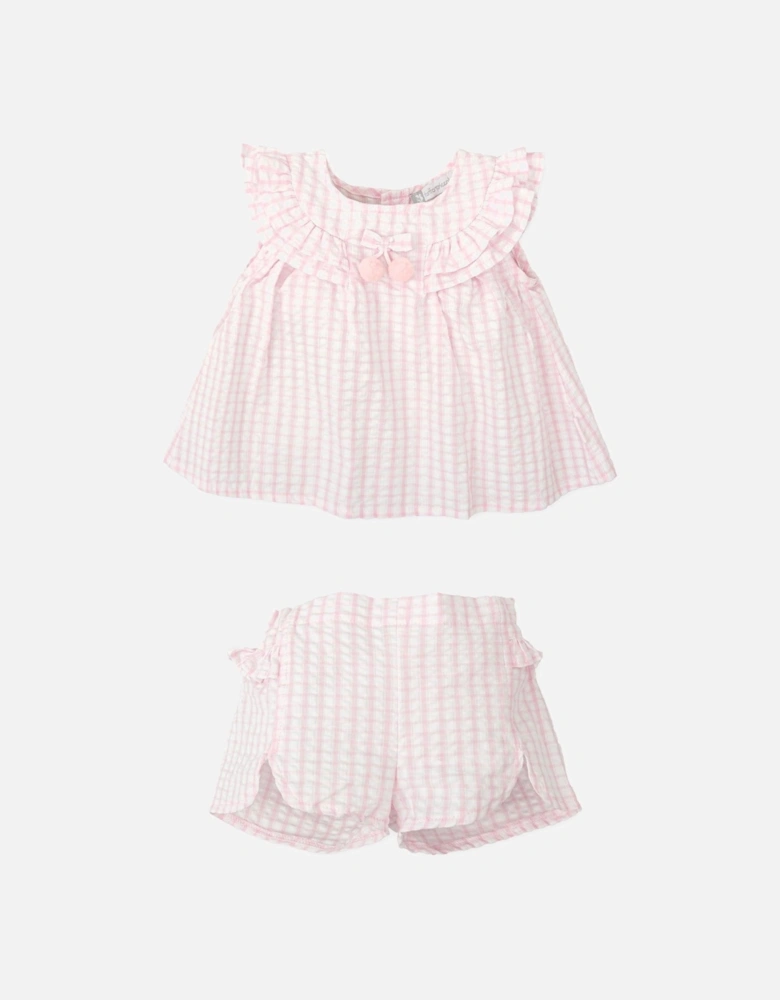 Girls Pale Pink Gingham Short Set