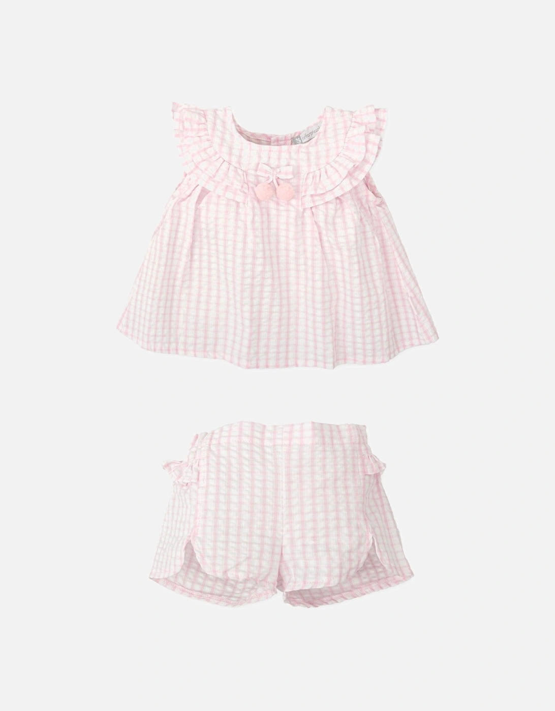 Girls Pale Pink Gingham Short Set, 3 of 2