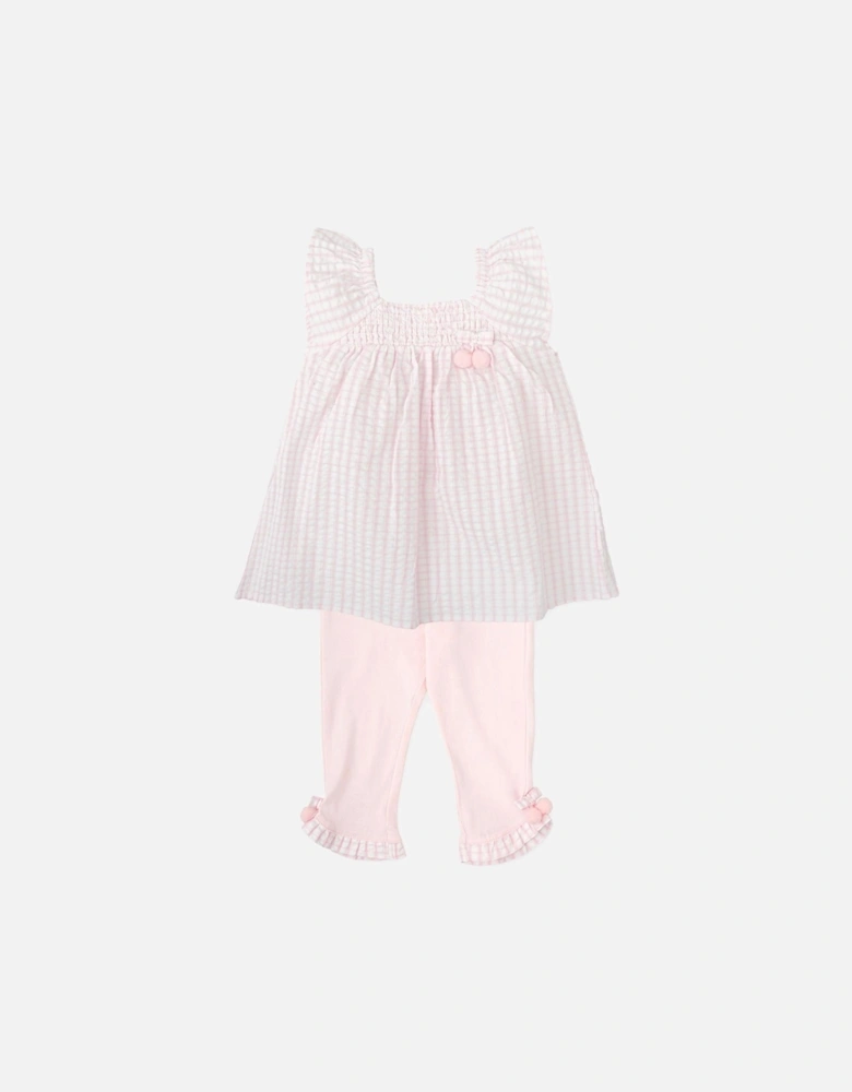 Girls Pale Pink Gingham Legging Set