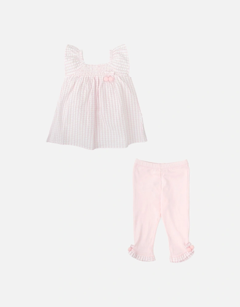 Girls Pale Pink Gingham Legging Set