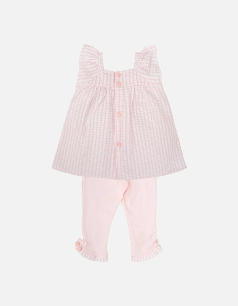 Girls Pale Pink Gingham Legging Set