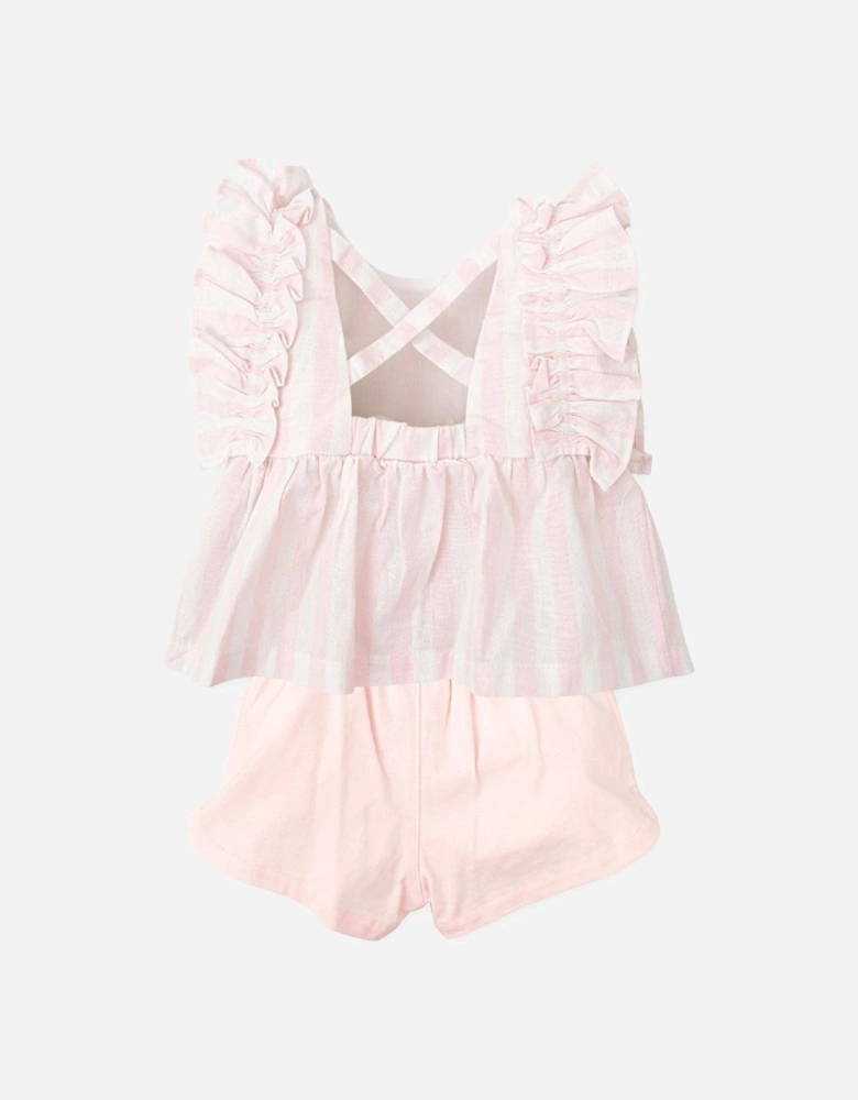 Girls Pale Pink Stripe Short Set