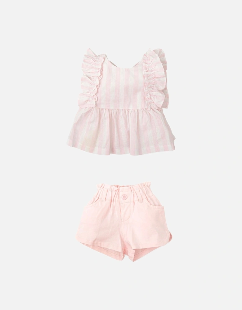 Girls Pale Pink Stripe Short Set