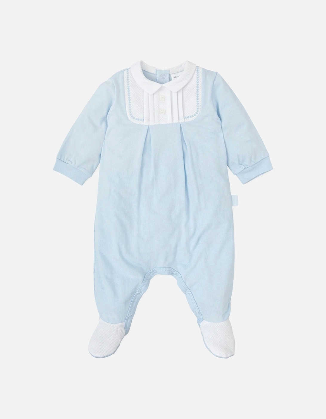 Boys Pale Blue Cotton Jersey Babygrow, 4 of 3