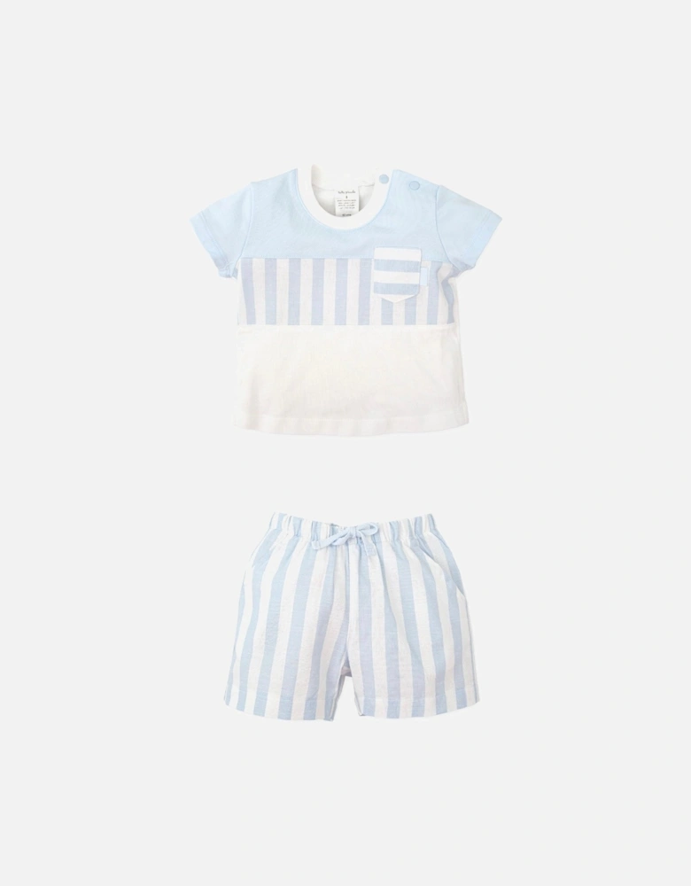 Boys Pale Blue Stripe Short Set