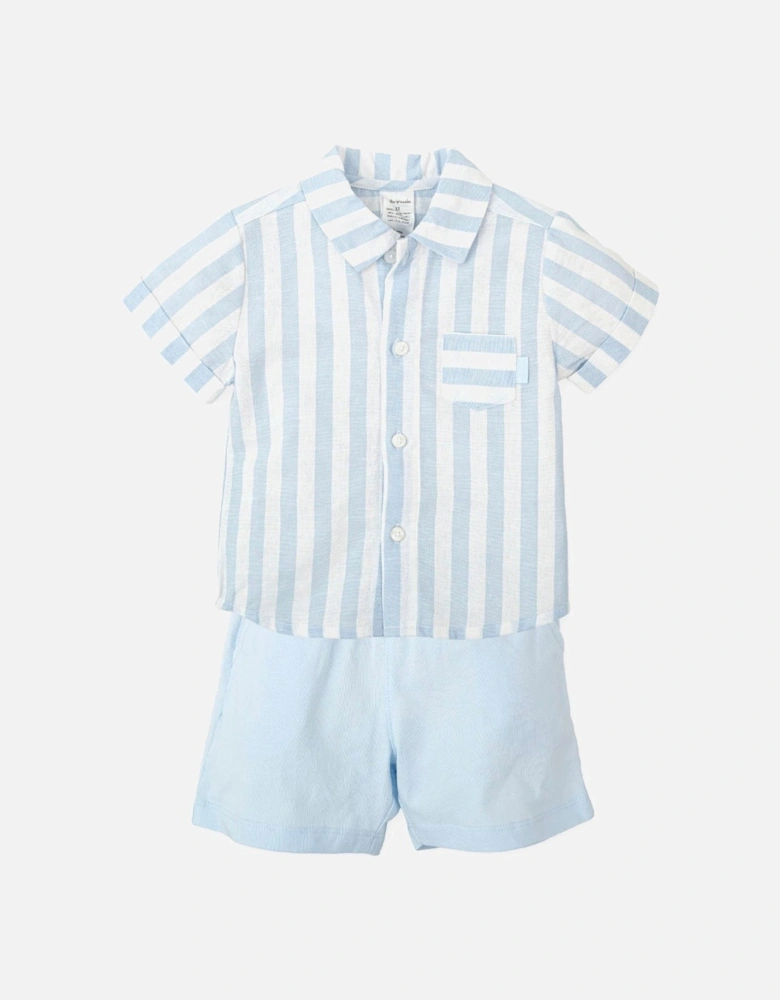 Boys Pale Blue Stripe Polo Short Set