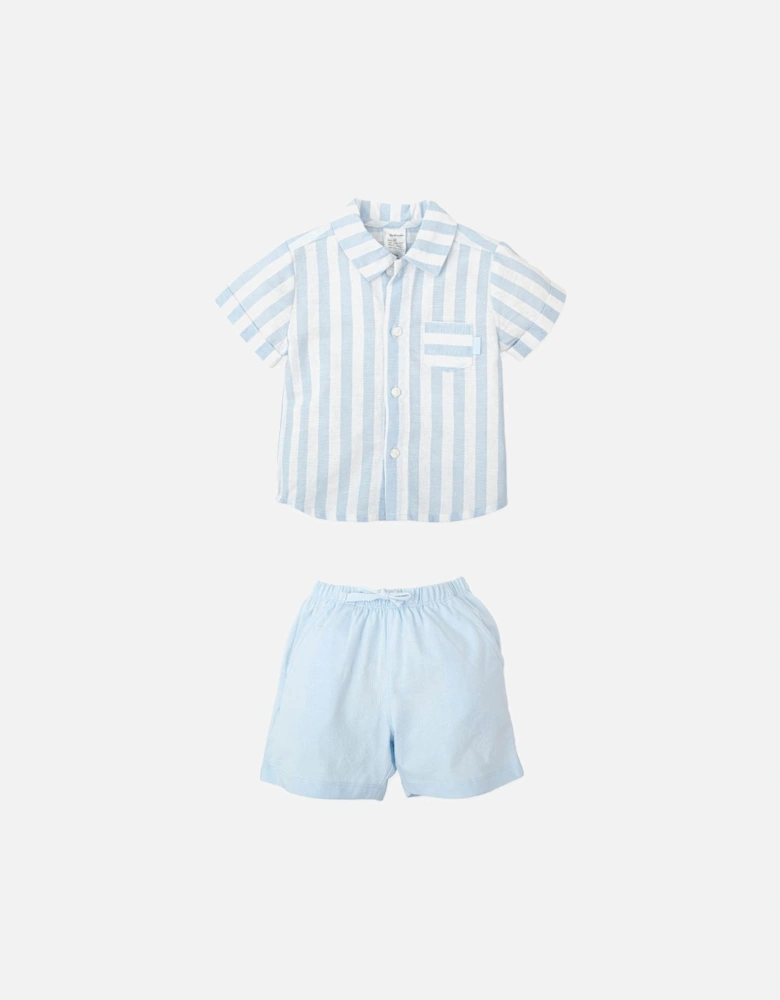 Boys Pale Blue Stripe Polo Short Set