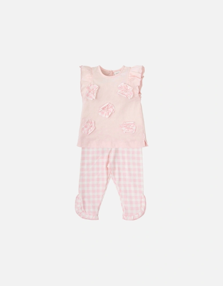 Girls Pale Pink Check Jersey Legging Set