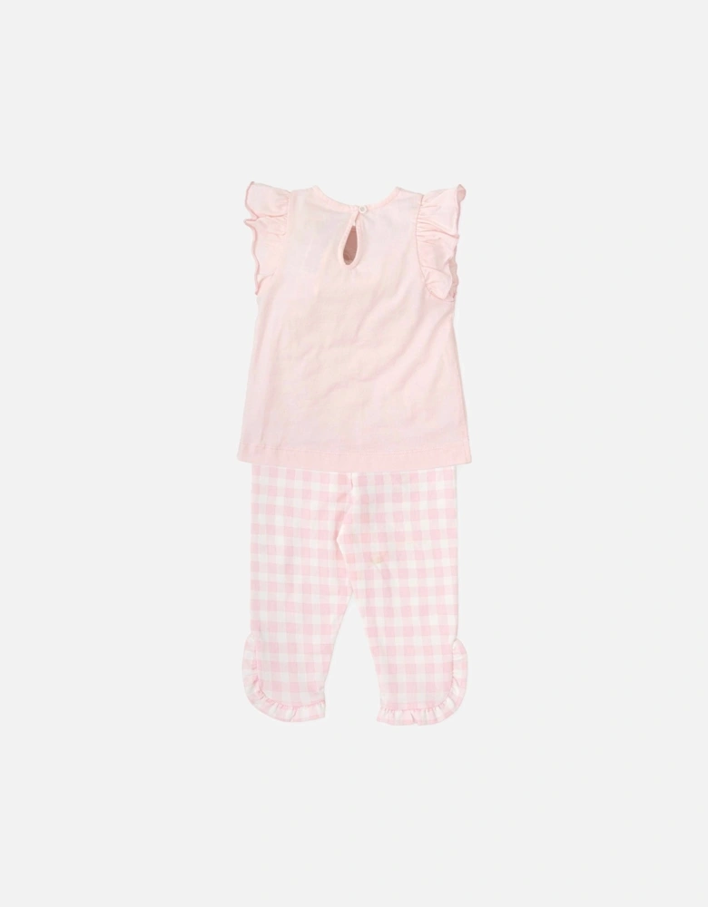 Girls Pale Pink Check Jersey Legging Set